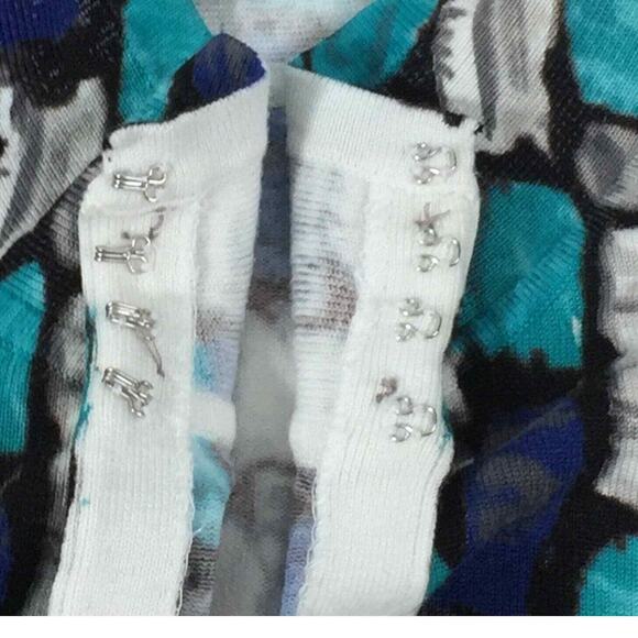 Emma James Sweater Womens Small Cropped Cardigan Blue‎ Gray Black Artsy Print - Picture 5 of 7